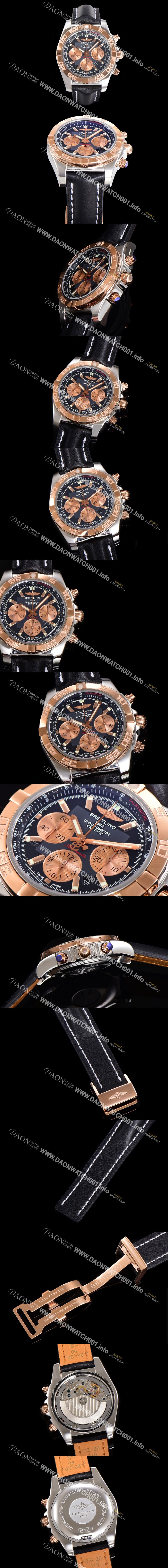 미러급 브라이틀링 남성용 원드라이더 크로노맷 오토매틱 ETA-7750 기계식 44mm 18K 로즈골드 가죽줄 블랙다이얼 bre9213 Ⅳ