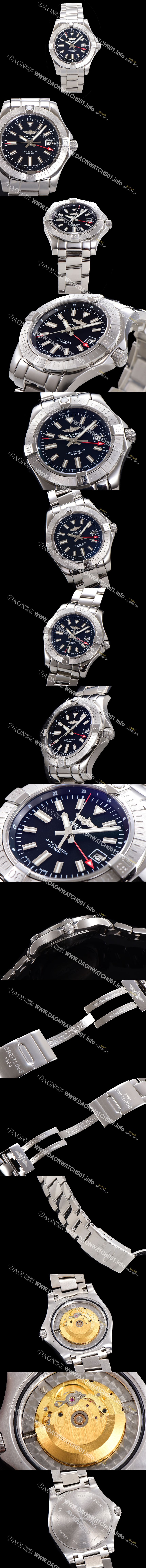 미러급 브라이틀링 남성용 어벤져 오토매틱 GMT 아시안 2836-2 타입 43mm 스틸 메탈시계 블랙다이얼 bre9912 Ⅳ