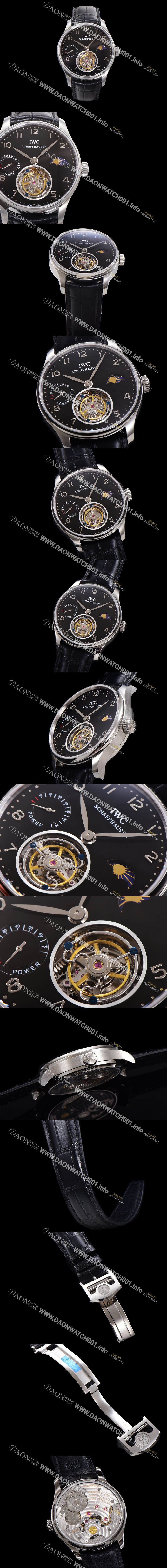 미러급 아이더블유씨 남성용 신제품 UP!! 포르투기즈 컴플리케이션 하이  "투어빌론 문페이즈 파워 리저브"아시안 투어빌론 탑재  42mm 가죽줄 블랙 다이얼   iwc1352 Ⅳ