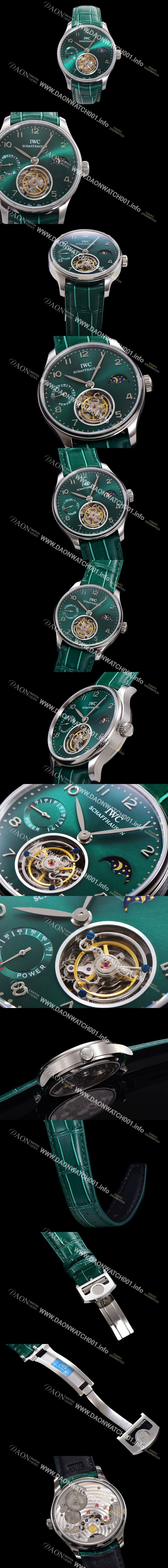 미러급 아이더블유씨 남성용 신제품 UP!! 포르투기즈 컴플리케이션 하이  "투어빌론 문페이즈 파워 리저브"아시안 투어빌론 탑재  42mm 가죽줄 그린 다이얼   iwc9359 Ⅳ