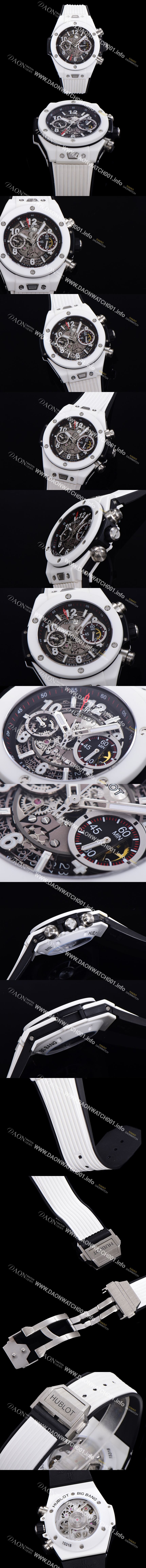 미러급 휴블렛 남성용 위블러 빅뱅 유니코 화이트매직 45mm  오토매틱 HUB1241타입 무브먼트 세라믹 우레탄줄 스켈래톤 화이트 다이얼  hub5191 Ⅳ