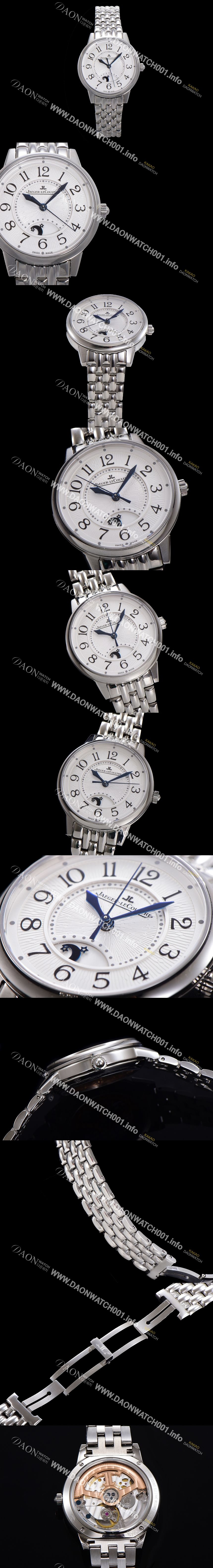 미러급 예거 르꿀르뜨 여성용 랑데뷰 나잇&데이 문페이즈 오토매틱 898A 타입 무브 34mm 메탈줄 화이트다이얼  jag9159 Ⅳ