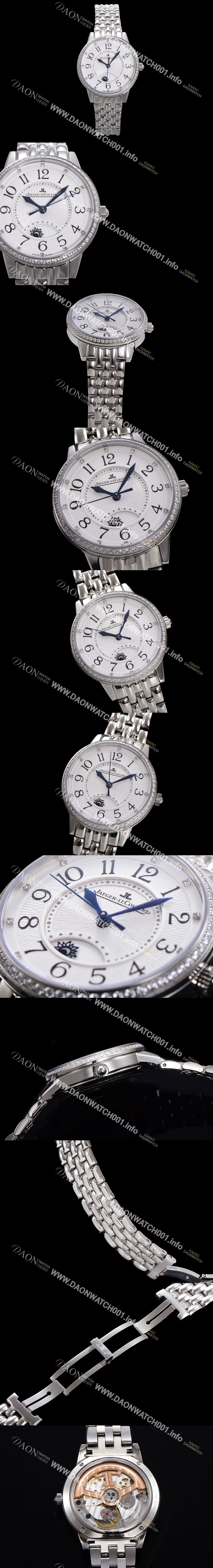 미러급 예거 르꿀르뜨 여성용 랑데뷰 나잇&데이 문페이즈 오토매틱 898A 타입 무브 34mm 보석 배젤 메탈줄 화이트다이얼 jag2912 Ⅳ