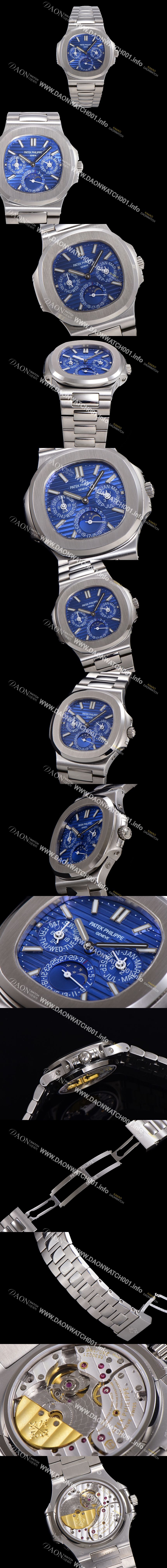 미러급 파텍필립 남성용 Ref.5740 노틸러스 문페이즈 오토매틱 Cal.240 Q타입 40mm 메탈줄  블루다이얼 pat3512 Ⅳ