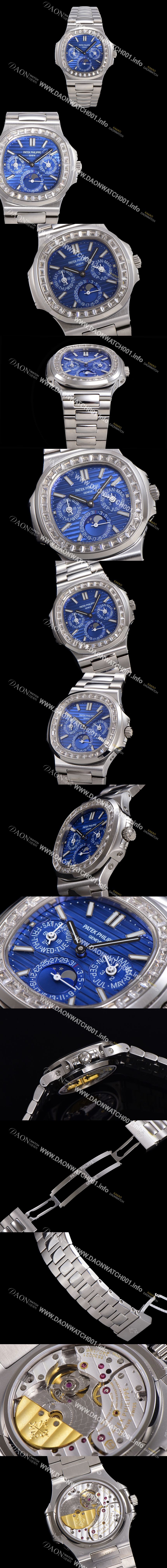 미러급 파텍필립 남성용 Ref.5740 노틸러스 문페이즈 오토매틱 Cal.240 Q타입 40mm 다이아몬드/쥬얼 메탈줄  블루다이얼 pat1912 Ⅳ