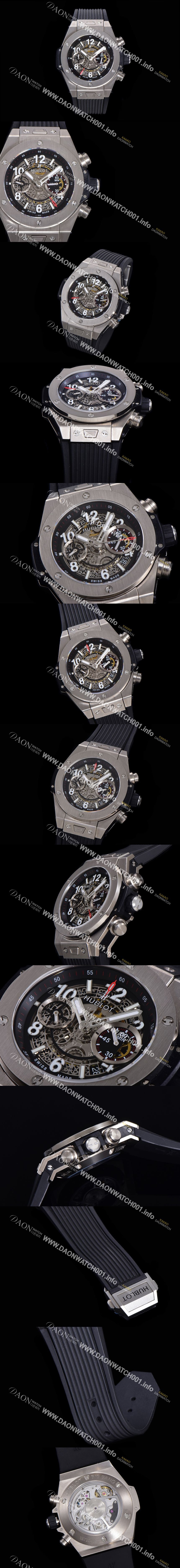 미러급 휴블렛 남성용 빅뱅 유니코 티타늄 45mm 오토매틱 HUB1280 타입 러버줄 스켈래톤 다이얼  hub1953 Ⅳ