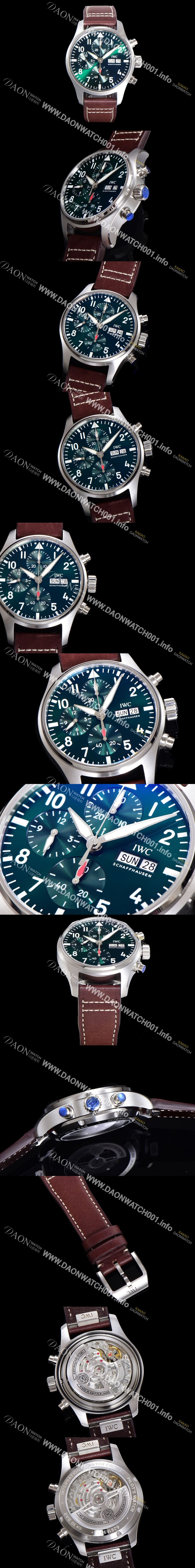 미러급 아이더블유씨 남성용시계 베스트 신형!! 파일럿 IW388103 크로노그래프 오토매틱 Cal.69385 타입 41mm 가죽줄 그린다이얼 iwc8692 Ⅳ