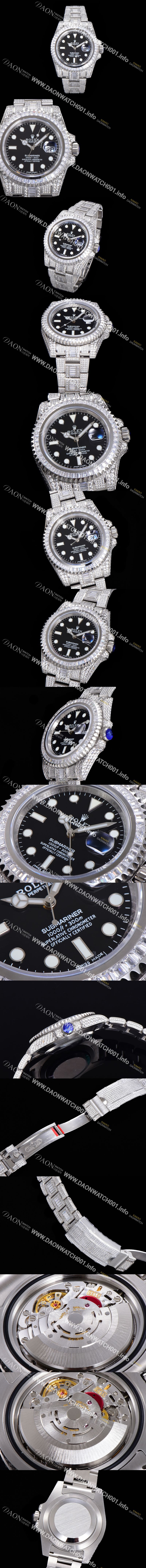 미러급 로렉스 남성용 서브마리너 풀 다이아몬드 셋팅 오토매틱 Cal.3135 무브 40mm 블랙다이얼 rol1231 Ⅳ