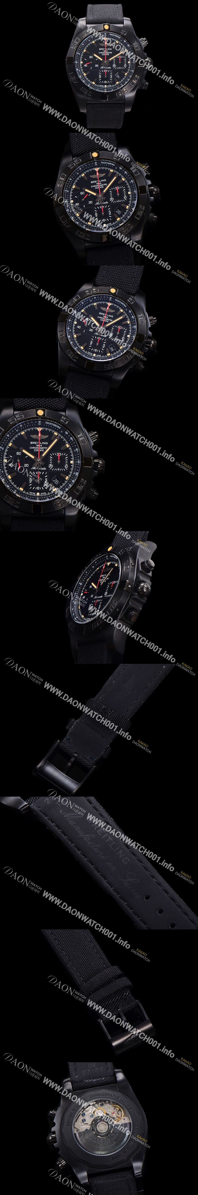 미러급 브라이틀링 남성용 크로노맷  DLC 블랙스틸 오토매틱 ETA 7750-2 타입 44mm 나토천/가죽믹스 블랙다이얼  bre2026 Ⅳ