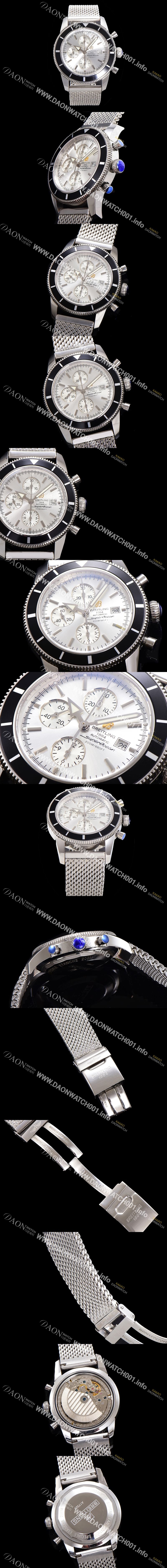 미러급 브라이틀링 남성용 슈퍼오션 해리티지 크로노그래프 ETA7750-2 타입 오토매틱 46mm 메쉬 메탈줄 화이트 실버다이얼 bre9082 Ⅳ