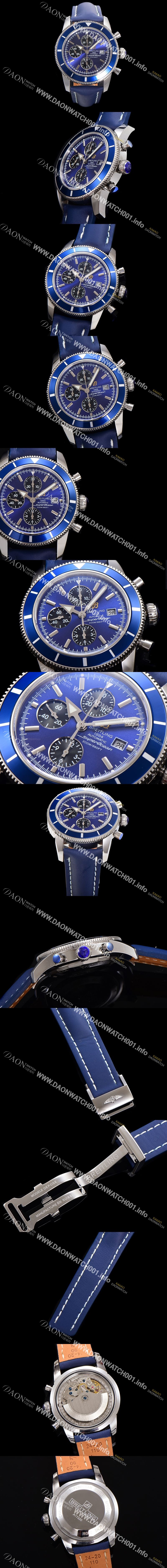 미러급 브라이틀링 남성용 슈퍼오션 해리티지 크로노그래프 ETA7750-2 타입 오토매틱 46mm 가죽줄  블루다이얼 bre9642 Ⅳ