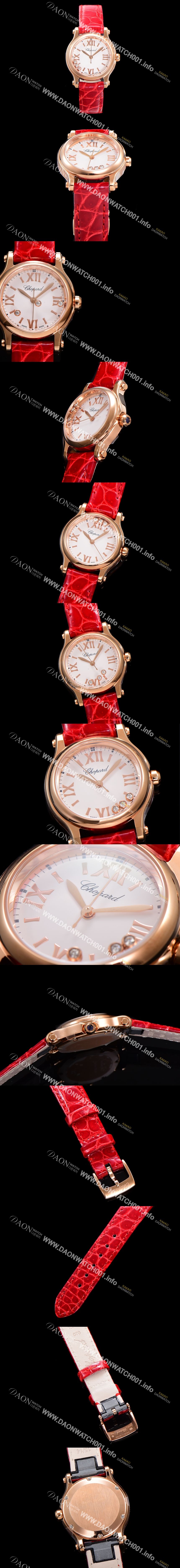 미러급 쇼파드 여성용 해피스포츠 다이아몬드 쿼츠 오리지널 ETA956.102 타입 스몰30mm 레이디스 금장시계  가죽줄 화이트다이얼 cho8420 Ⅳ