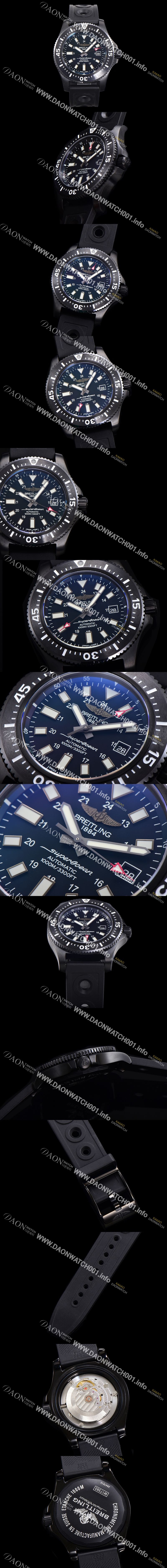 미러급 브라이틀링 남성용 슈퍼오션 스페셜 오토매틱 ETA2824-2 44mm PVD 코팅 케이스 러버우레탄 블랙다이얼 bre4260 Ⅳ