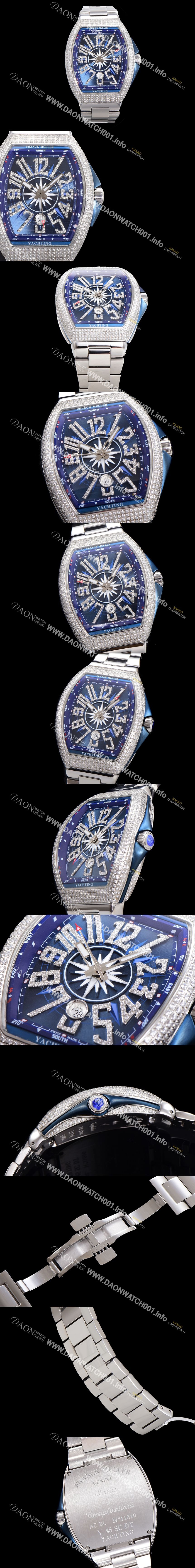 미러급 프랭크뮬러 남성용 1:1수제공정 풀 다이아셋팅 뱅가드 오토매틱 ETA2824 타입 45mm 메탈줄 블루다이얼 fra4686 Ⅳ