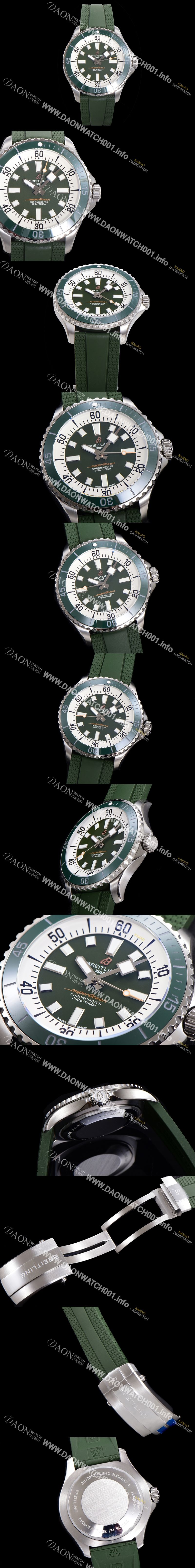 미러급 브라이틀링 뉴 다이버워치 남성용 슈퍼오션 44mm 오토매틱 ETA2824-2 타입 크로노미터 우레탄줄 세라믹베젤 그린다이얼 bre80774 Ⅳ