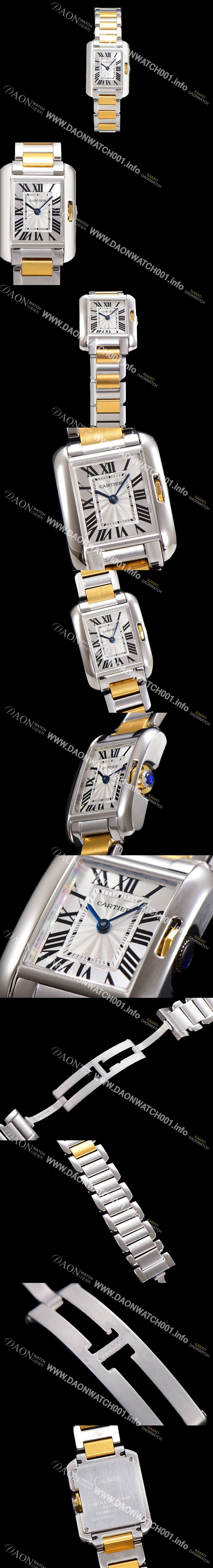 미러급 까르띠에 남여공용 탱크 앙글레즈 미듐/라지 오토매틱/쿼츠 18K 옐루골드 36mm/30mm  메탈줄 물결 실버다이얼 car69310 Ⅳ