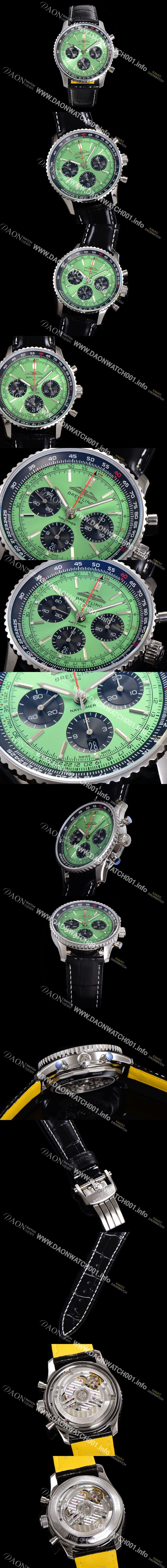 미러급 브라이틀링 남성용 네비타이머 AB0137241L1P1 크로노그래프 ETA7750-2 타입 오토매틱 43mm 가죽줄 그린 다이얼 bre5997 Ⅳ