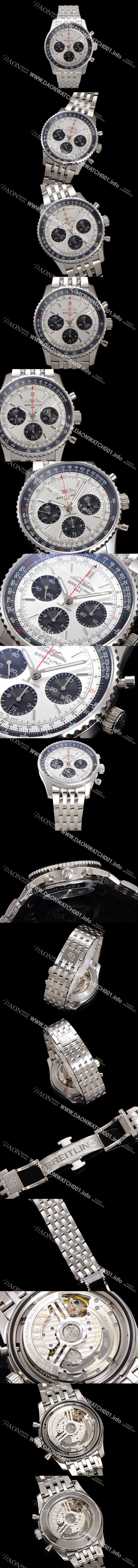 미러급 브라이틀링 남성용 네비타이머 AB0138241G1A1 크로노그래프 ETA7750-2 타입 오토매틱 43mm 메탈줄 실버 다이얼 bre6008 Ⅳ