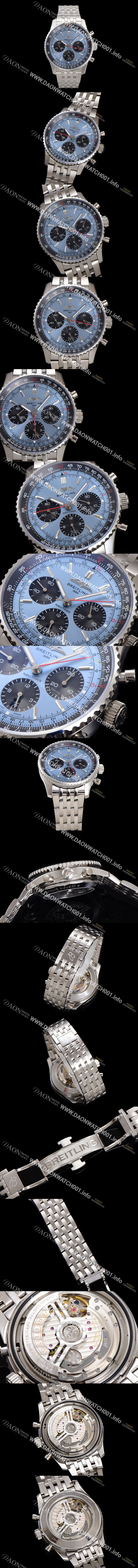 미러급 브라이틀링 남성용 네비타이머 AB0138241C1A1 크로노그래프 ETA7750-2 타입 오토매틱 43mm 메탈줄 아이스 블루 다이얼 bre6009 Ⅳ