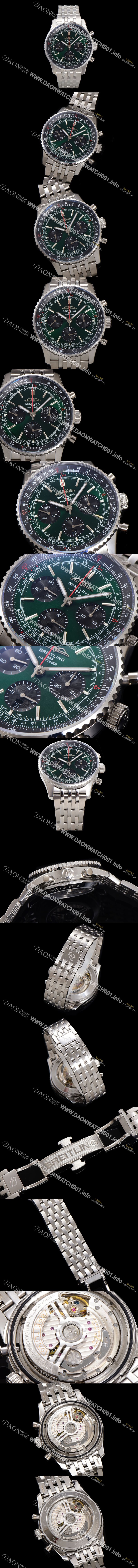미러급 브라이틀링 남성용 네비타이머 AB0137241L1A1 크로노그래프 ETA7750-2 타입 오토매틱 43mm 메탈줄 아이스 그린 다이얼 bre6010 Ⅳ