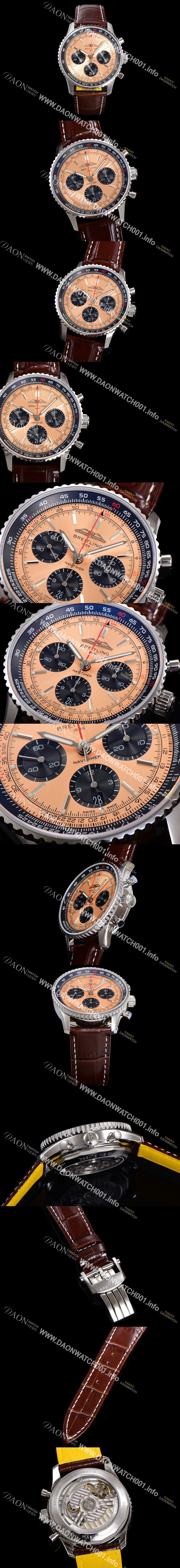 미러급 브라이틀링 남성용 네비타이머 AB0138241K1P1 크로노그래프 ETA7750-2 타입 오토매틱 43mm 가죽줄 핑드골드 다이얼 bre5993 Ⅳ