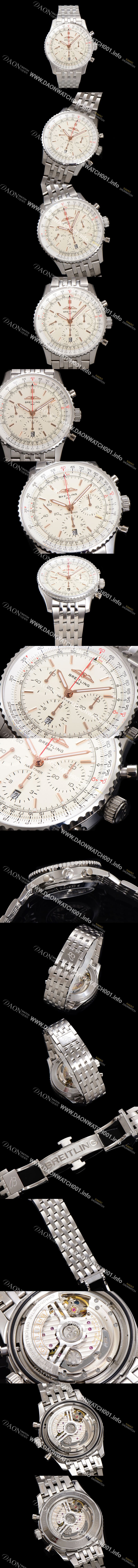 미러급 브라이틀링 남성용 네비타이머 AB0139211G1P1 크로노그래프 ETA7750-2 타입 오토매틱 43mm 메탈줄 화이트 다이얼 bre6003 Ⅳ