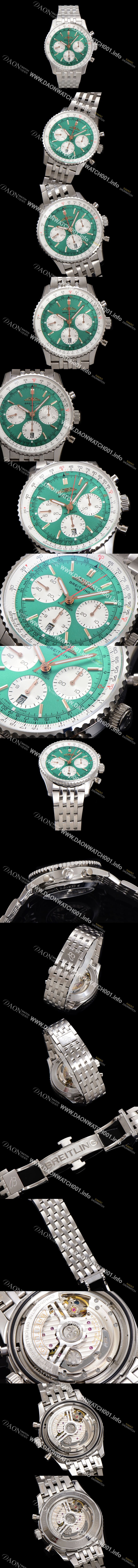 미러급 브라이틀링 남성용 네비타이머 AB01388A1L1P1 크로노그래프 ETA7750-2 타입 오토매틱 43mm 메탈줄 그린 다이얼 bre6005 Ⅳ