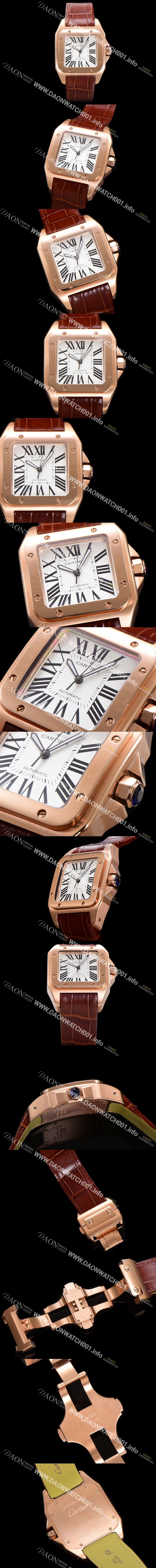 미러급 까르띠에 산토스 100 XL 오토매틱 ETA2824-2 타입 18k 로즈골드 남성용 51mm 가죽줄 화이트다이얼 car69313 Ⅳ