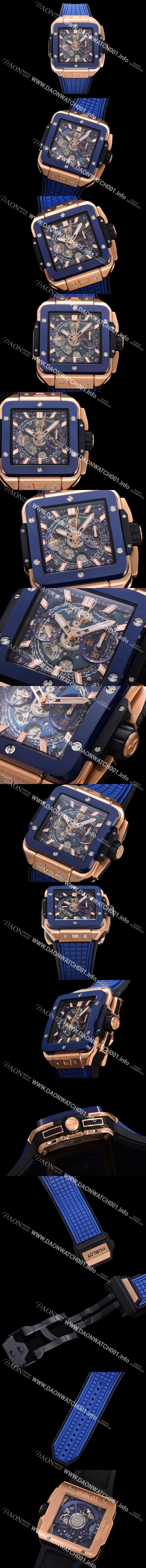 미러급 휴블렛 남성용 스퀘어 뱅 유니코 821.OL.5180.RX 스켈레톤 다이얼 티타늄 에디션 18K 로즈골드 42미리 오토매틱 무브먼트 우레탄 러버밴드 hub2133 Ⅳ