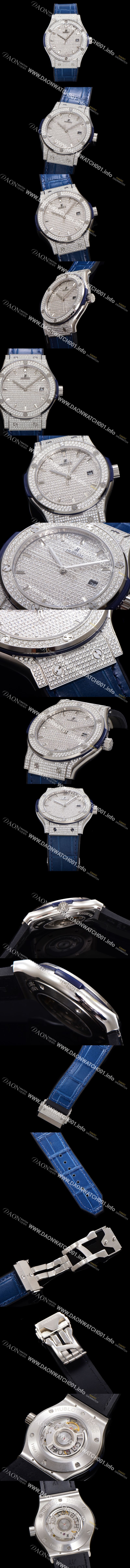 미러급 휴블렛 남성용 클래식 퓨전 565.NX.9010.LR.1704 다이아몬드 셋팅 큐빅/보석 다이얼 42미리 오토매틱 2892 타입 가죽/우레탄 믹스밴드 hub2125 Ⅳ