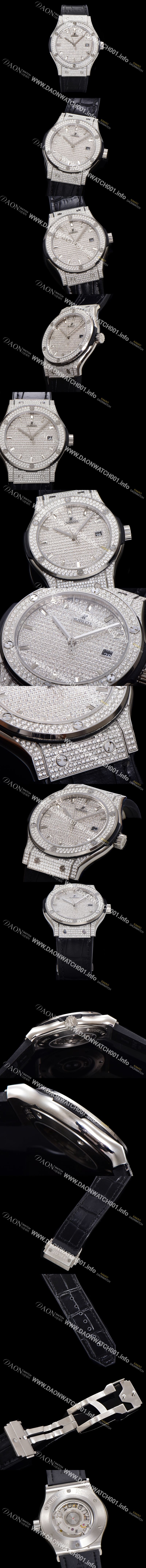 미러급 휴블렛 남성용 클래식 퓨전 565.NX.9010.LR.1704 다이아몬드 셋팅 큐빅/보석 다이얼 42미리 오토매틱 2892 타입 가죽/우레탄 믹스밴드 hub2126 Ⅳ