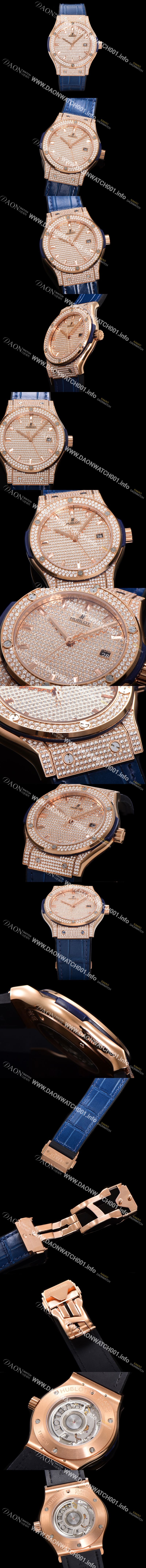미러급 휴블렛 남성용 클래식 퓨전 565.OX.9010.LR.1704 다이아몬드 셋팅 큐빅/보석 다이얼 18K로즈골드 42미리 오토매틱 2892 타입 가죽/우레탄 믹스밴드 hub2129 Ⅳ
