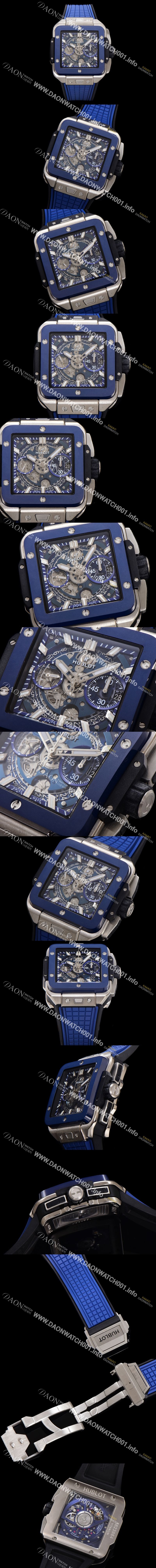 미러급 휴블렛 남성용 스퀘어 뱅 유니코 821.NL.5170.RX 스켈레톤 다이얼 티타늄 에디션 42미리 오토매틱 무브먼트 우레탄 러버밴드 hub2130 Ⅳ