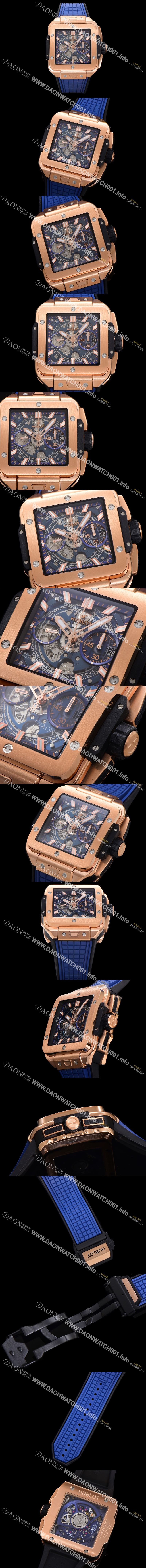 미러급 휴블렛 남성용 스퀘어 뱅 유니코 821.OX.5180.RX 스켈레톤 다이얼 티타늄 에디션 18K 로즈골드 42미리 오토매틱 무브먼트 우레탄 러버밴드 hub2132 Ⅳ