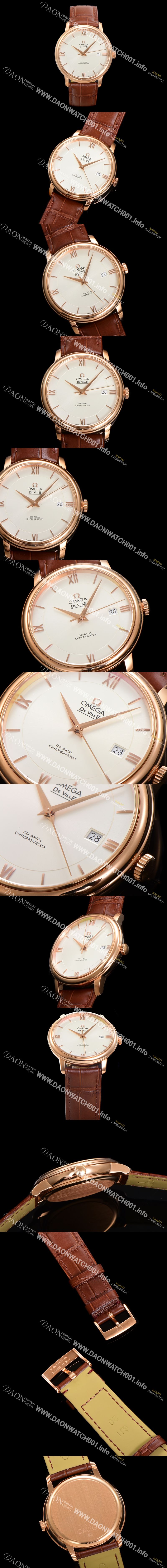 미러급 오메가 남성용 드빌 프레스티지 424.53.40.20.02.001 오토매틱 Cal.2500타입 39.5mm 18K 로즈골드 가죽줄 화이트 다이얼 omg20205 Ⅳ