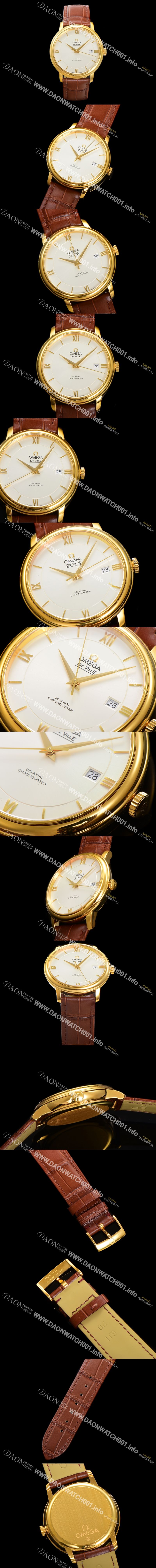 미러급 오메가 남성용 드빌 프레스티지 424.53.40.20.02.002 오토매틱 Cal.2500타입 39.5mm 18K 옐로우골드 가죽줄 화이트 다이얼 omg20206 Ⅳ