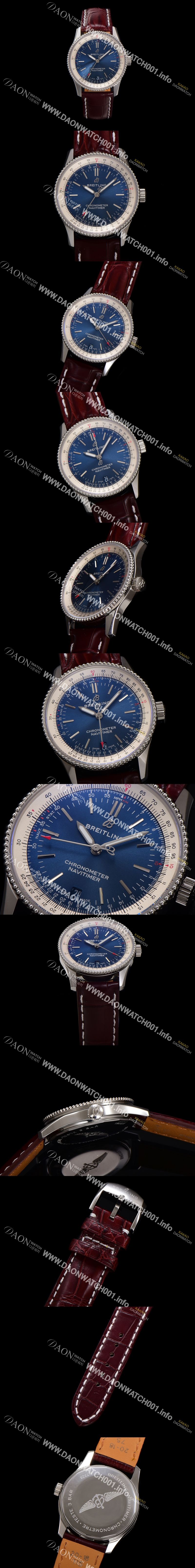 미러급 브라이틀링 남성용 네비타이머 A17325211C1P2 크로노그래프 오토매틱 2824타입 38mm 가죽줄 블루 다이얼 bre6029 Ⅳ