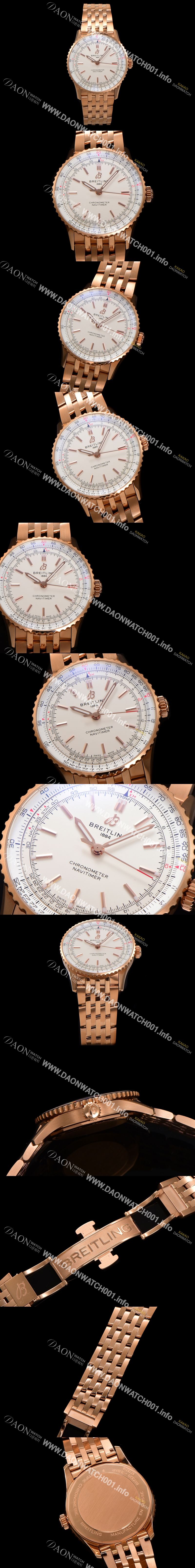 미러급 브라이틀링 남성용 네비타이머 R17329F41G1R1 크로노그래프 18K 로즈골드 오토매틱 2824 타입 41mm 메탈줄 화이트 다이얼 bre6040 Ⅳ