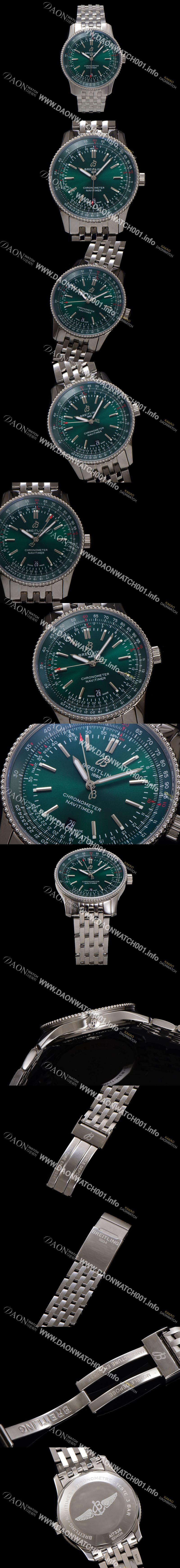 미러급 브라이틀링 남성용 네비타이머 A17326361L1A1 크로노그래프 오토매틱 2824 타입 41mm 메탈줄 그린 다이얼 bre6033 Ⅳ