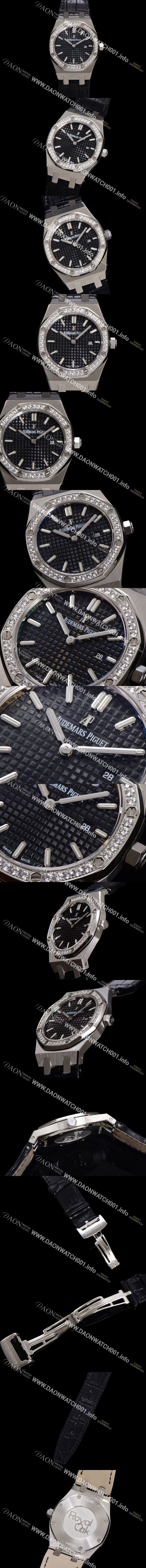 미러급 오데마피게 여성용 로얄오크 67651ST.ZZ.D002CR.01 악어가죽줄 33mm 쿼츠 무브먼트 블랙 와플 다이얼 aud6516 Ⅳ