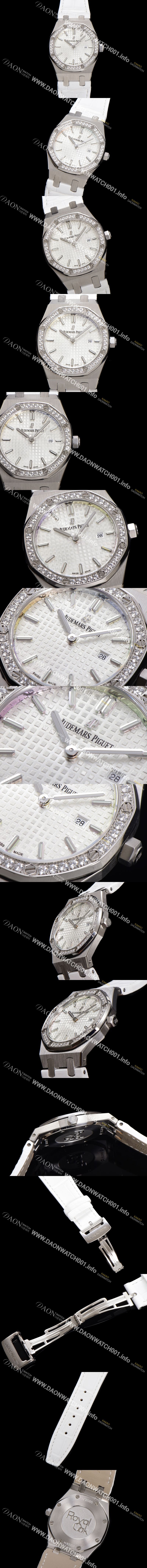 미러급 오데마피게 여성용 로얄오크 67651ST.ZZ.D011CR.01 악어가죽줄 33mm 쿼츠 무브먼트 화이트 와플 다이얼 aud6517 Ⅳ