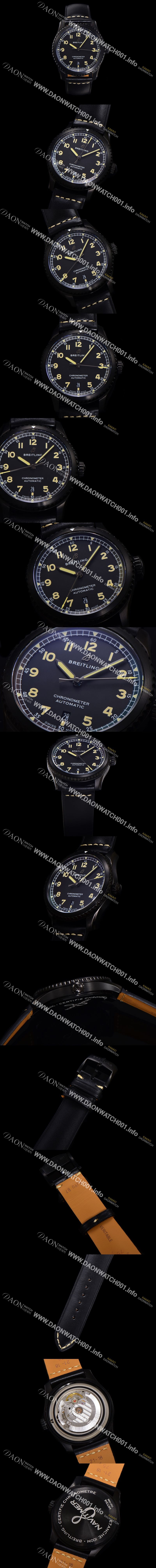 미러급 브라이틀링 남성용 네비타이머 M17314101B1X1 블랙 PVD 코팅 오토매틱 2824 타입 41mm 가죽줄 블랙 다이얼 bre6055 Ⅳ