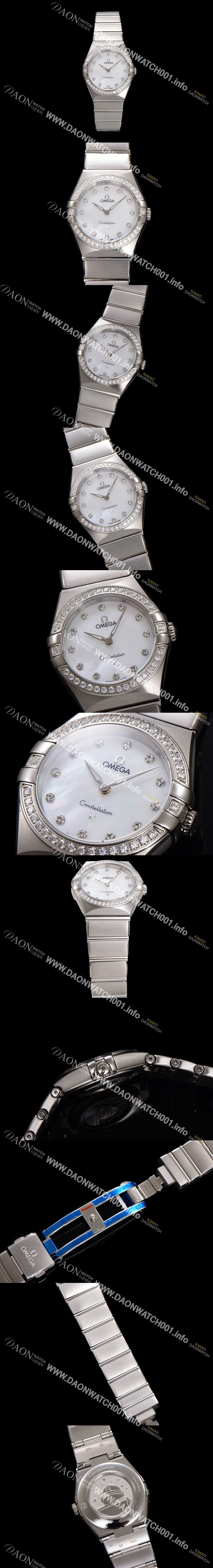 미러급 오메가 여성용 컨스틀레이션 131.15.28.60.55.001 다이아몬드 세팅 베젤 28mm 쿼츠 무브먼트 화이트 자개 다이얼 omg0145 Ⅳ