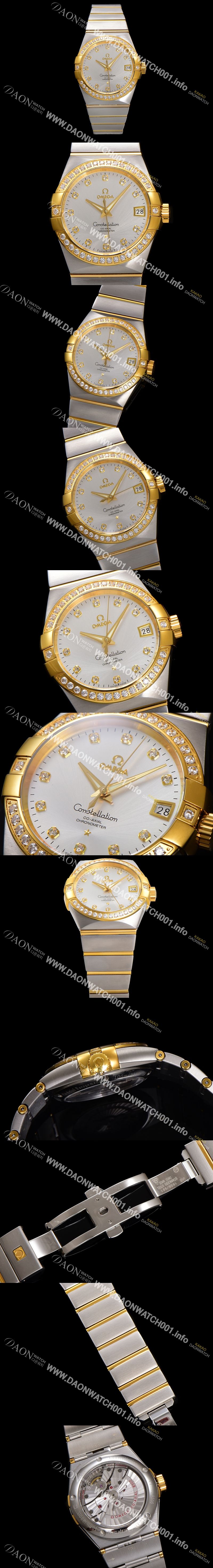미러급 오메가 남성용 컨스틀레이션 123.25.38.21.52.002 18k 옐로우골드 다이아몬드 세팅 베젤 38mm 오토매틱 8500타입 실버 다이얼 omg0157 Ⅳ