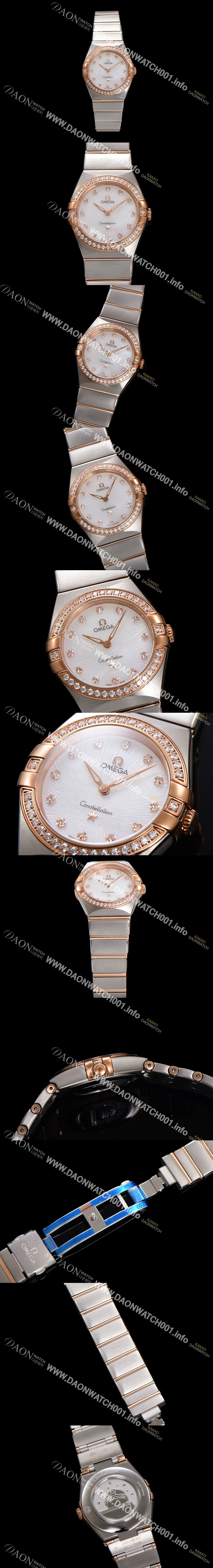 미러급 오메가 여성용 컨스틀레이션 131.25.28.60.55.003 로즈골드 다이아몬드 세팅 베젤 28mm 쿼츠 무브먼트 화이트 다이얼 omg0151 Ⅳ