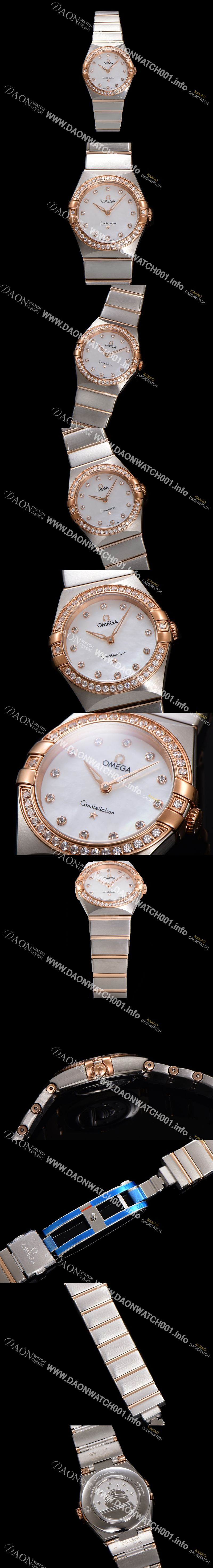 미러급 오메가 여성용 컨스틀레이션 131.25.28.60.55.001 로즈골드 다이아몬드 세팅 베젤 28mm 쿼츠 무브먼트 화이트 자개 다이얼 omg0152 Ⅳ