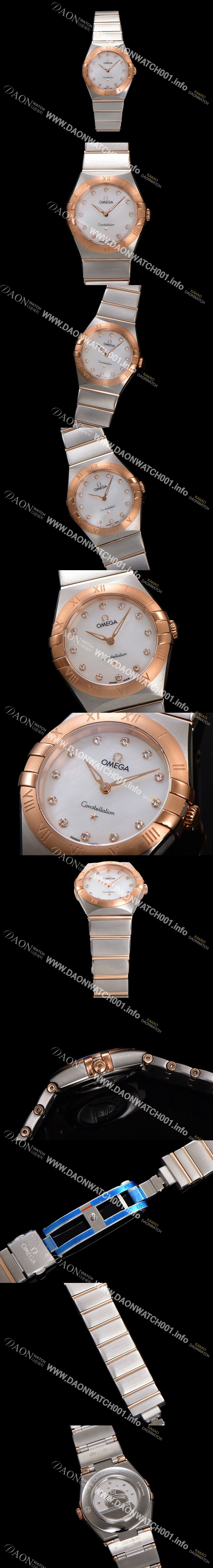 미러급 오메가 여성용 컨스틀레이션 131.20.28.60.55.001 로즈골드 28mm 쿼츠 무브먼트 화이트 자개 다이얼 omg0153 Ⅳ