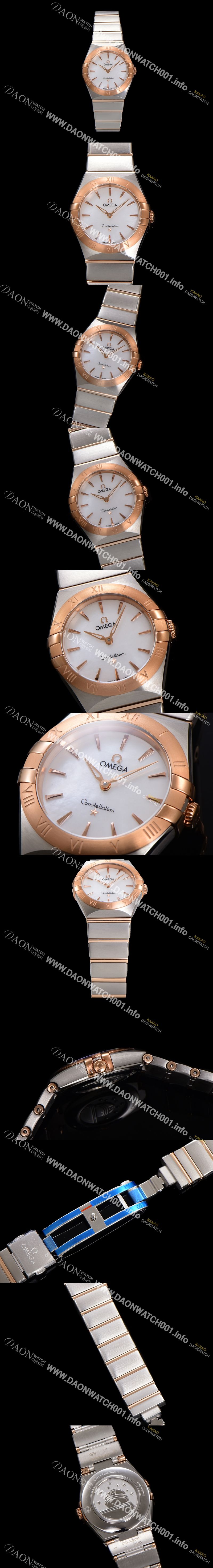 미러급 오메가 여성용 컨스틀레이션 131.20.28.60.05.001 로즈골드 28mm 쿼츠 무브먼트 화이트 자개 다이얼 omg0154 Ⅳ