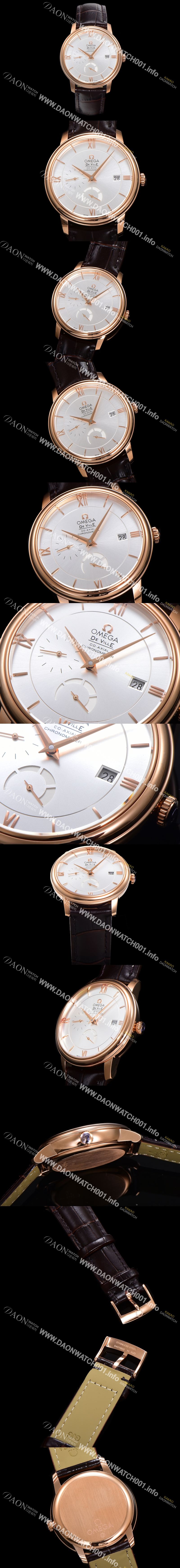 미러급 오메가 남성용 드빌 424.53.40.21.02.001 프레스티지 코-액시얼 39.5mm  18K 로즈골드 오토매틱 Cal.2627 타입 실버 다이얼 omg0175 Ⅳ