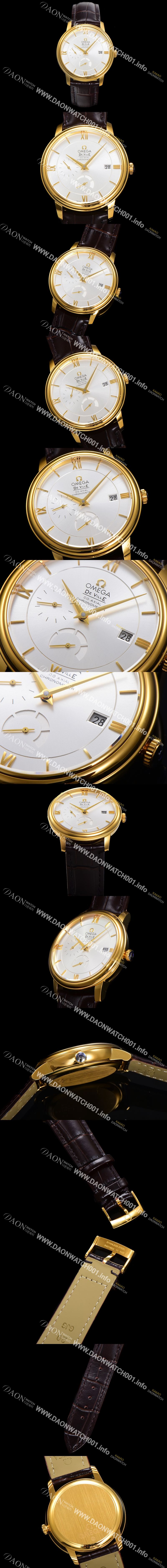 미러급 오메가 남성용 드빌 424.53.40.21.02.002 프레스티지 코-액시얼 39.5mm  18K 옐로우골드 오토매틱 Cal.2627 타입 실버 다이얼 omg0176 Ⅳ
